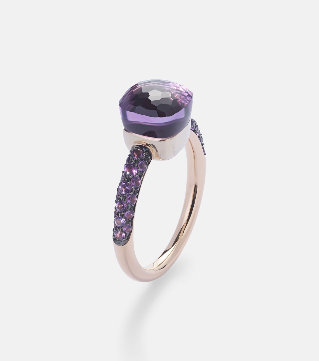 Anello Nudo Petit in oro bianco e rosa 18kt con ametista e giada | Pomellato