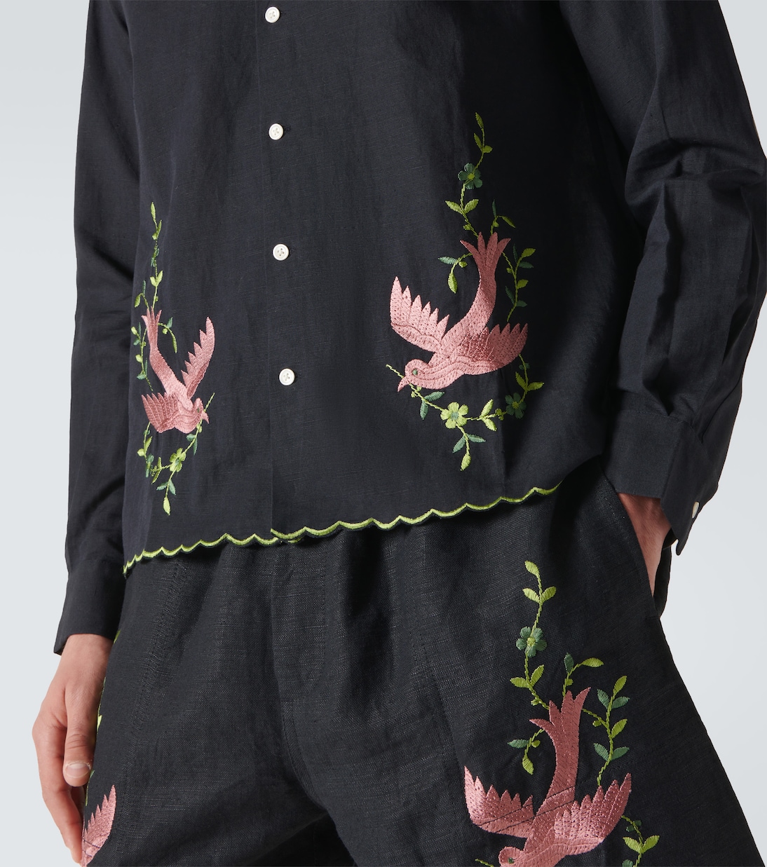 Camicia Rosefinch in lino con ricamo | Bode