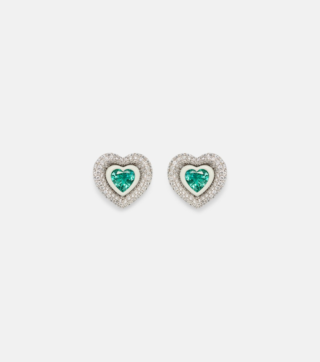Boucles d'oreilles Heart en or blanc 18 ct, diamants et émeraudes | Kamyen