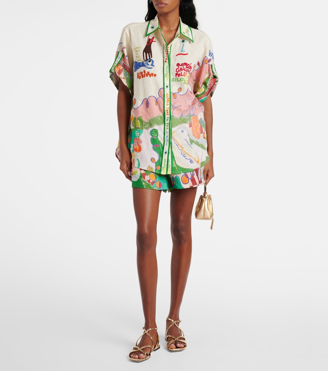 Nadia printed high-rise linen shorts | Alémais