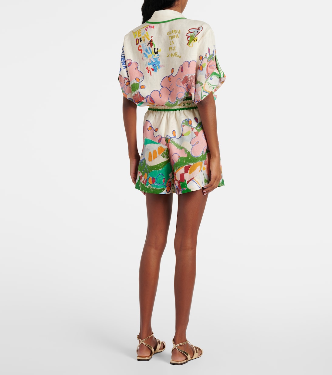Nadia printed high-rise linen shorts | Alémais