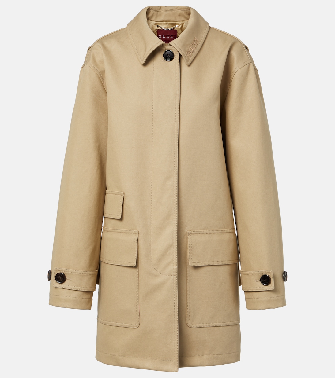 Trench in gabardine di cotone con logo | Gucci