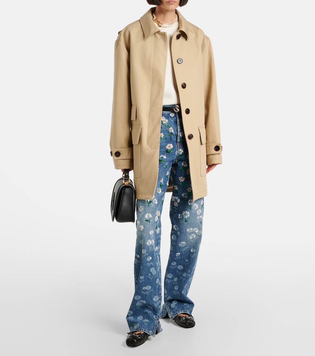 Trench in gabardine di cotone con logo | Gucci