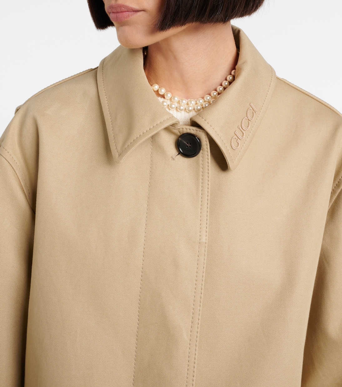 Trench in gabardine di cotone con logo | Gucci