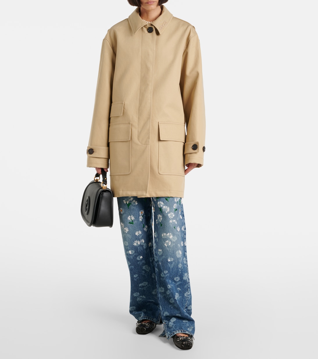 Trench in gabardine di cotone con logo | Gucci