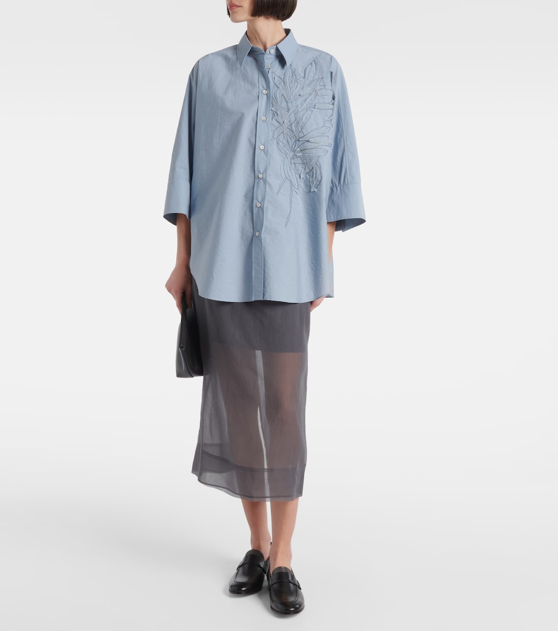 Camisa en mezcla de algodón con aplique | Brunello Cucinelli