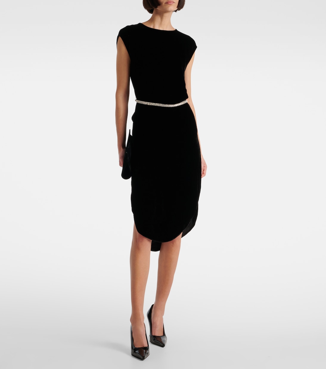 Midikleid aus Samt mit Kristallen | Velvet