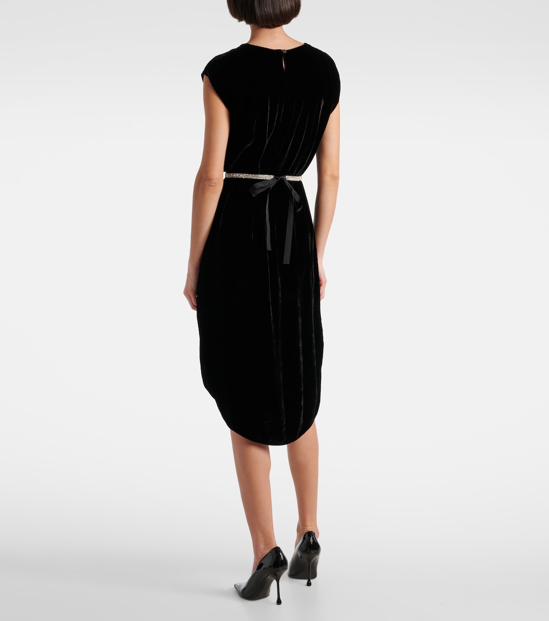 Midikleid aus Samt mit Kristallen | Velvet