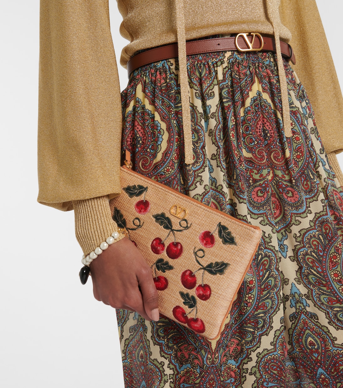 VLogo Cherryfic raffia-effect pouch | Valentino Garavani