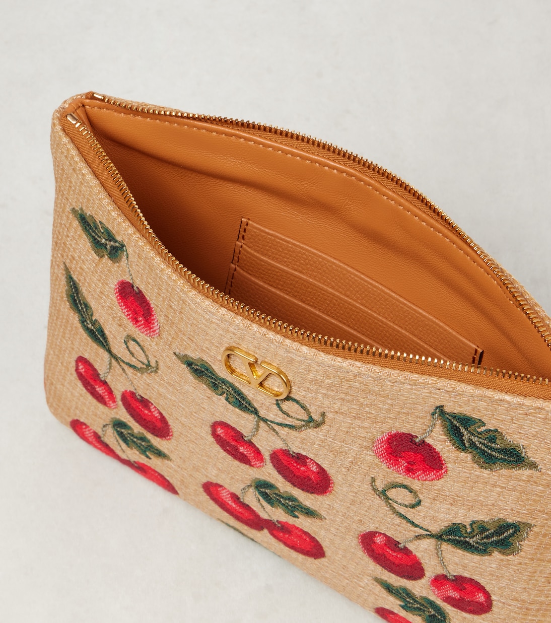 VLogo Cherryfic raffia-effect pouch | Valentino Garavani