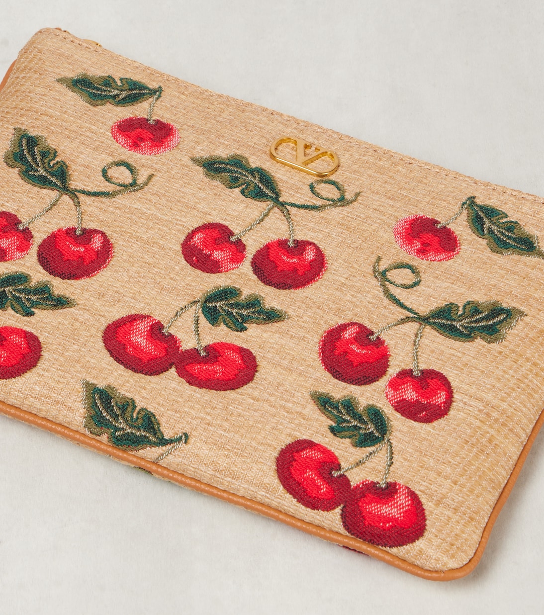 VLogo Cherryfic raffia-effect pouch | Valentino Garavani