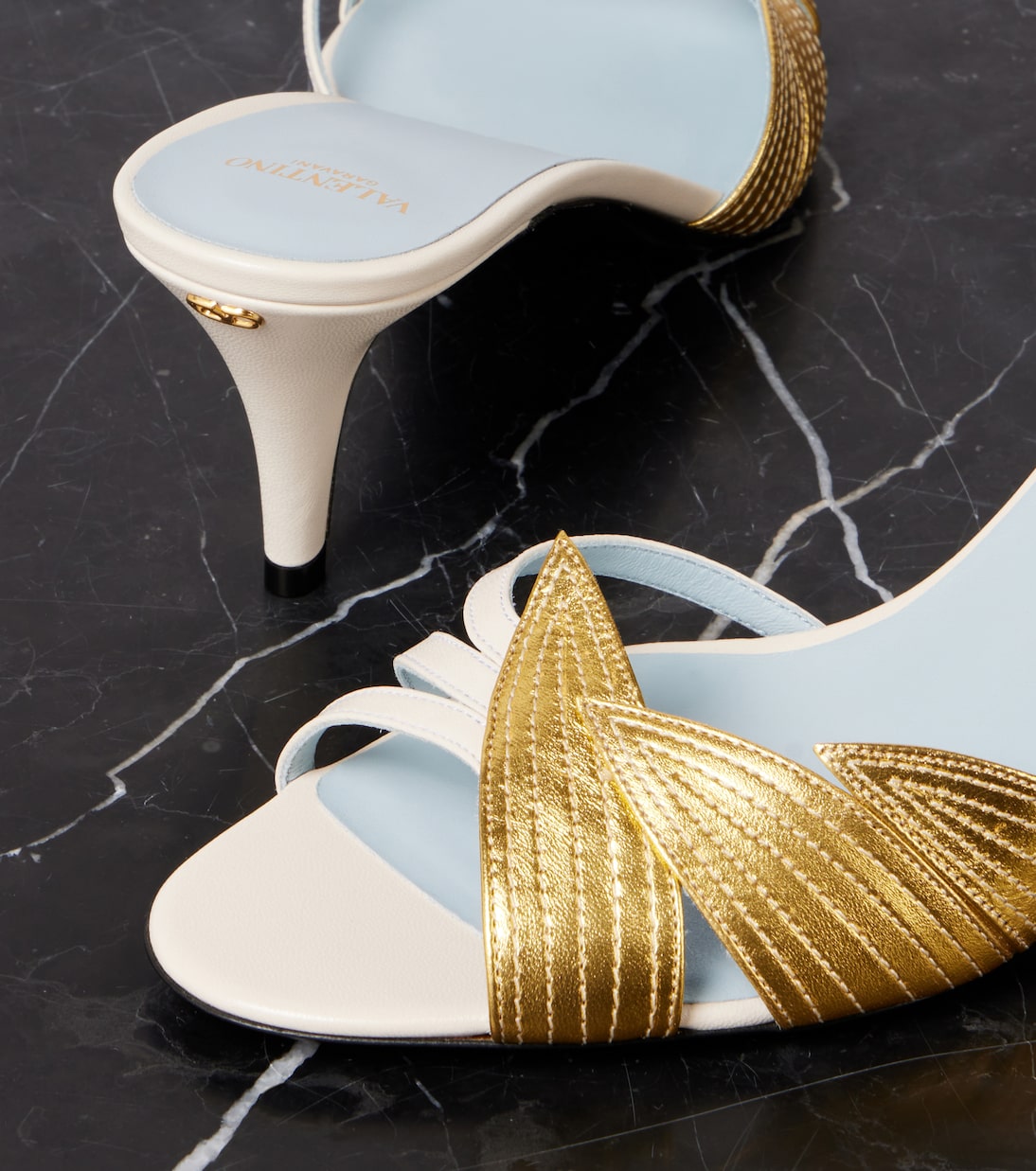 VALENTINO GARAVANI Mule in Pelle Metallizzata con Motivo Foliefoliage
