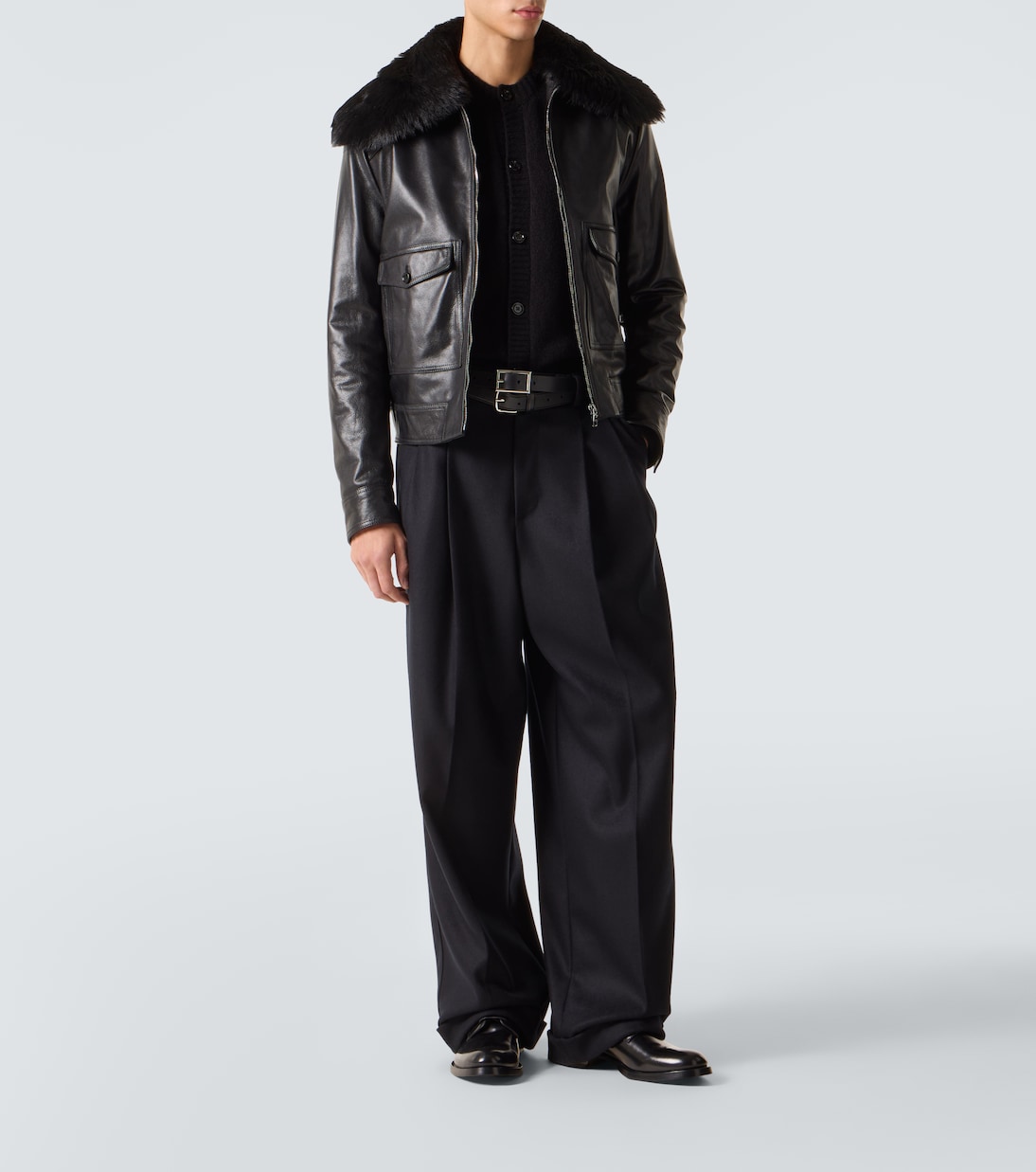 Shearling-trimmed leather jacket | Dolce&Gabbana