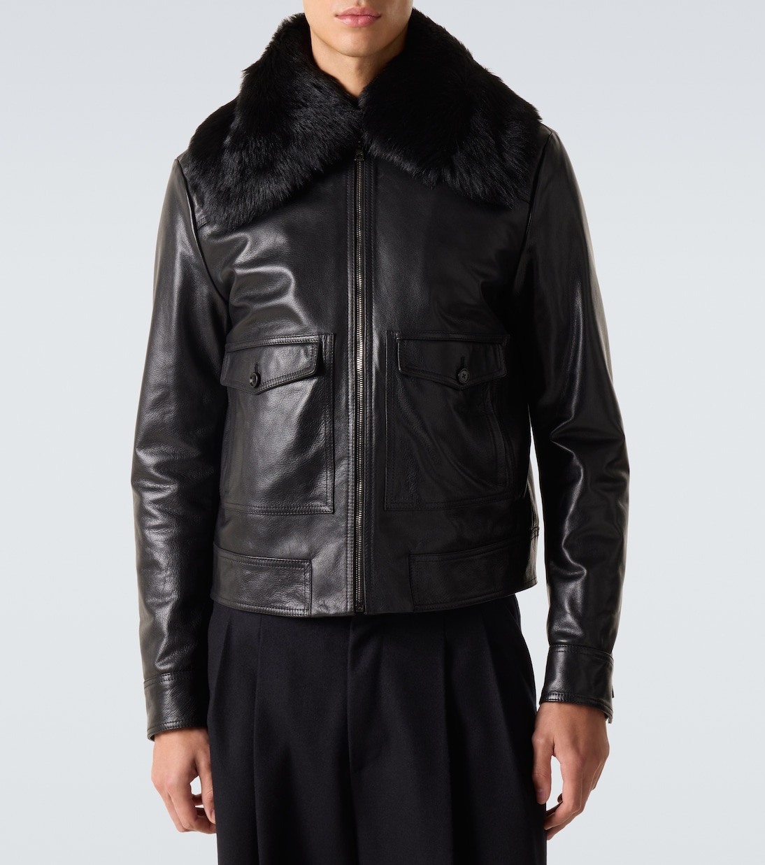 Shearling-trimmed leather jacket | Dolce&Gabbana