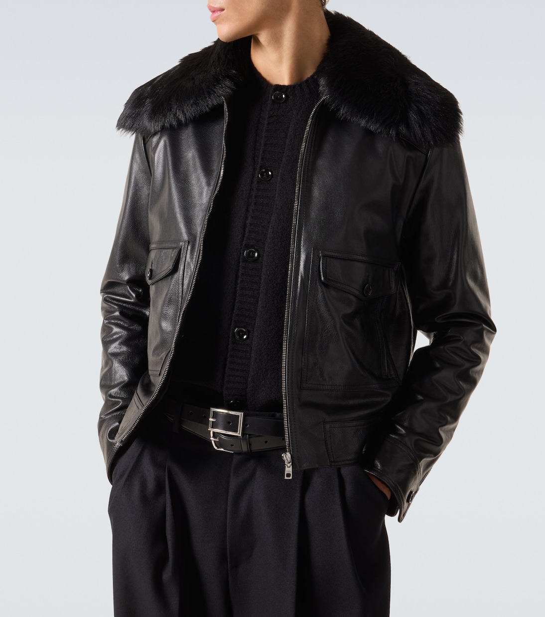 Shearling-trimmed leather jacket | Dolce&Gabbana