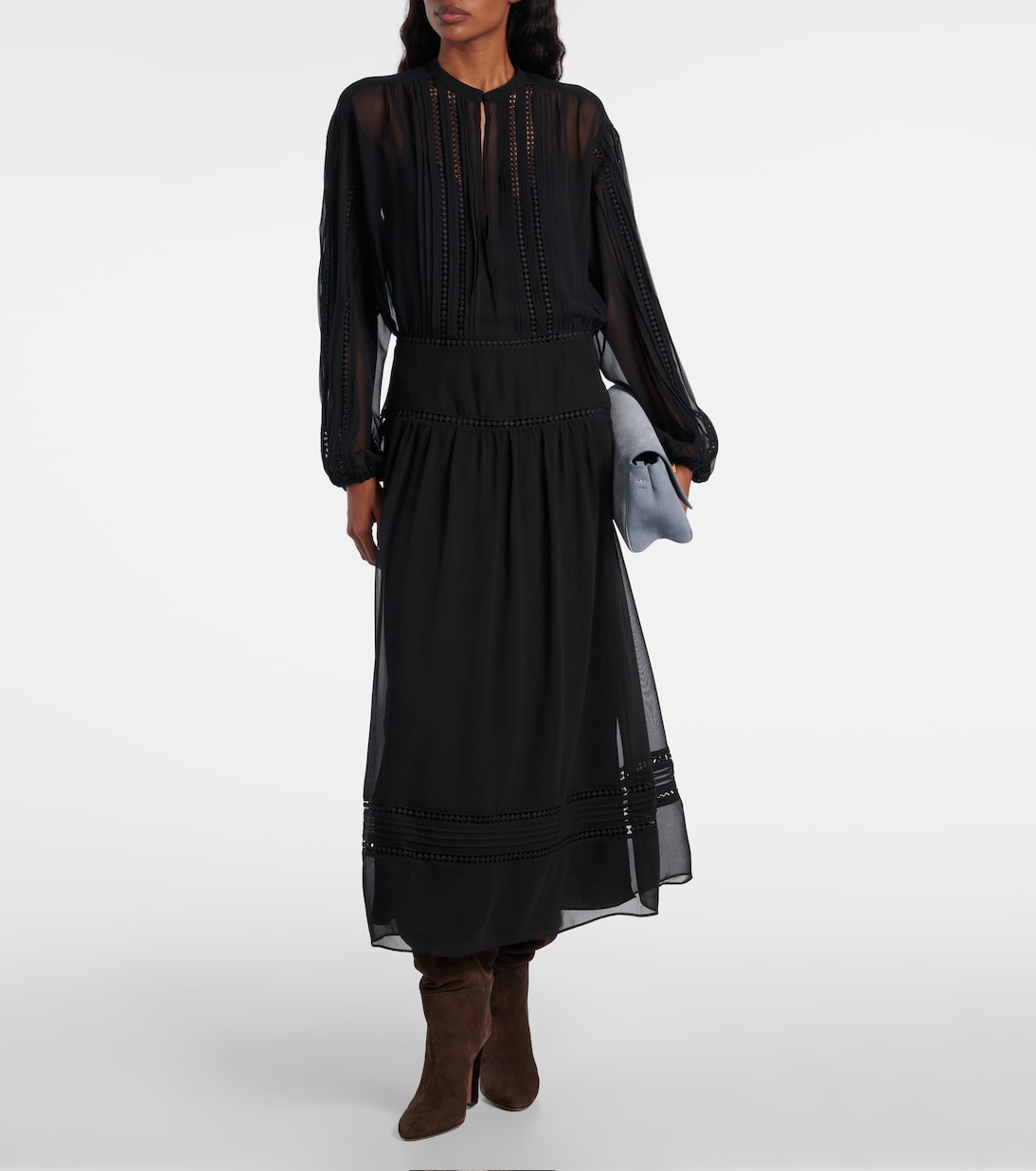 Lace-trimmed georgette midi dress | Polo Ralph Lauren