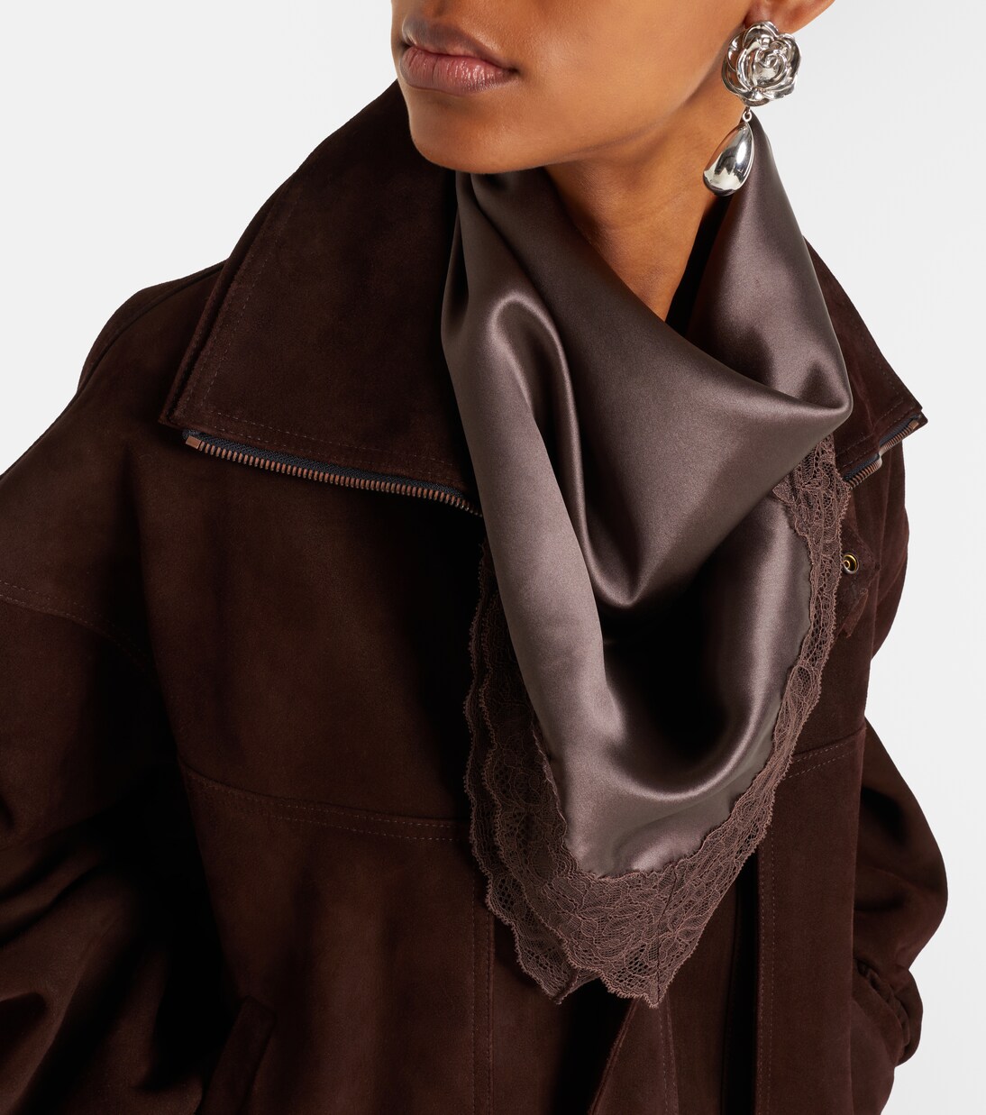 Lace-trimmed silk satin scarf | Magda Butrym