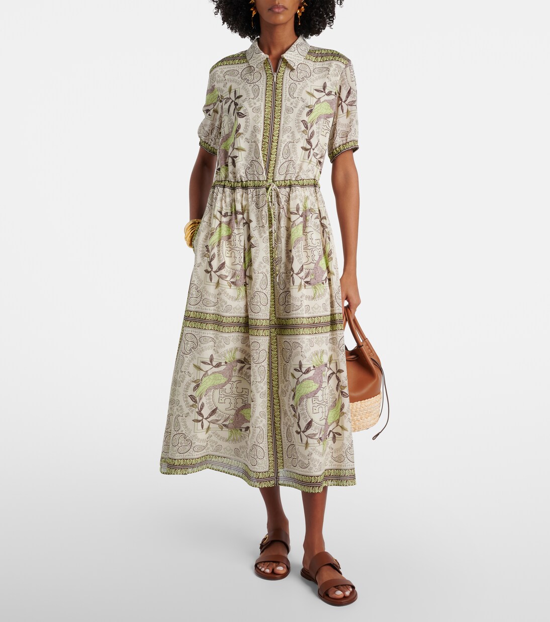 Printed silk and cotton midi dress | Tory Burch