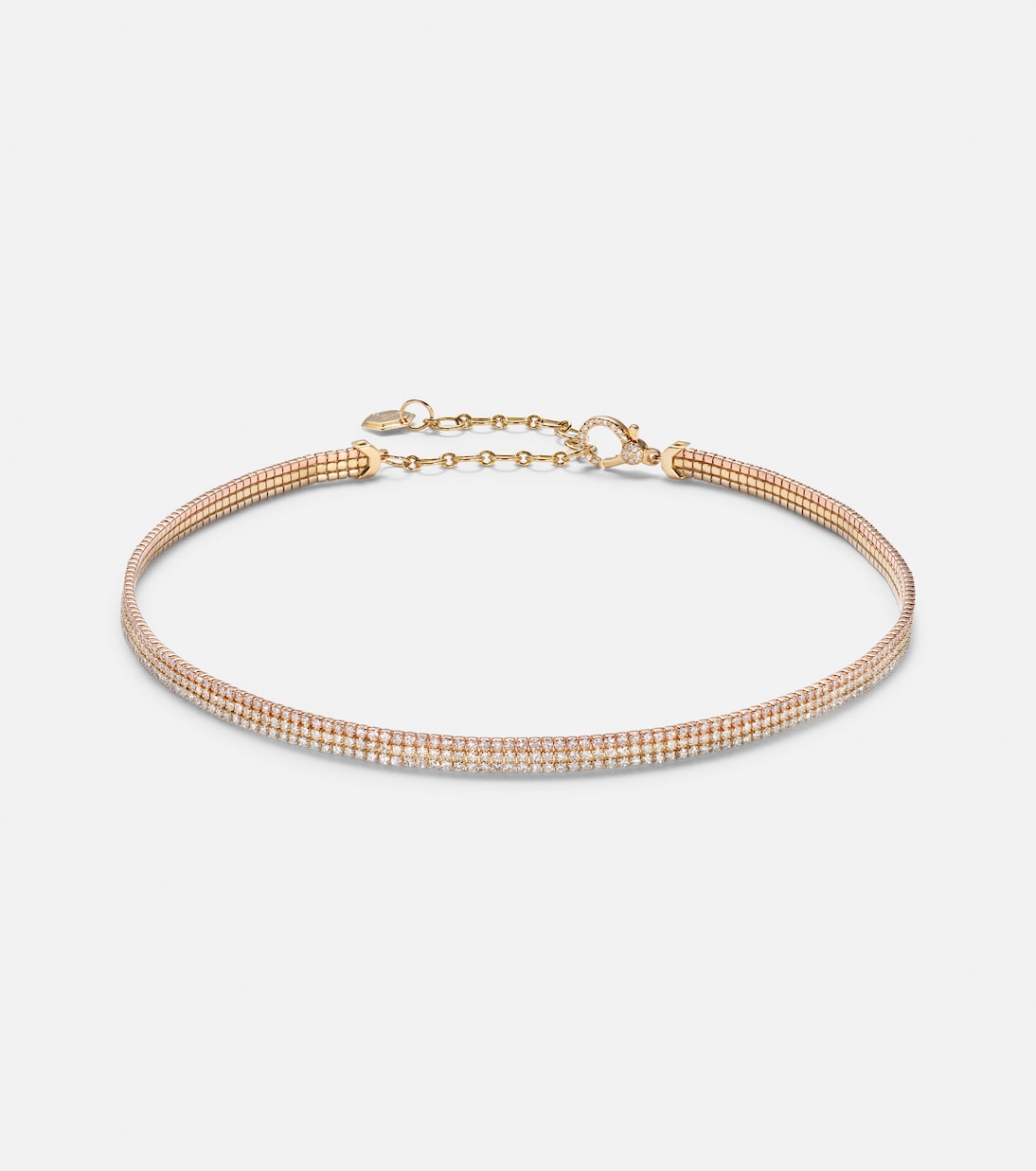 Collana moderna in oro tricolore 18kt con diamanti, perfetta per giovani alla moda