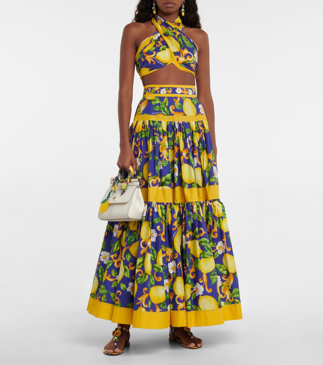 Printed cotton poplin crop top | Dolce&Gabbana