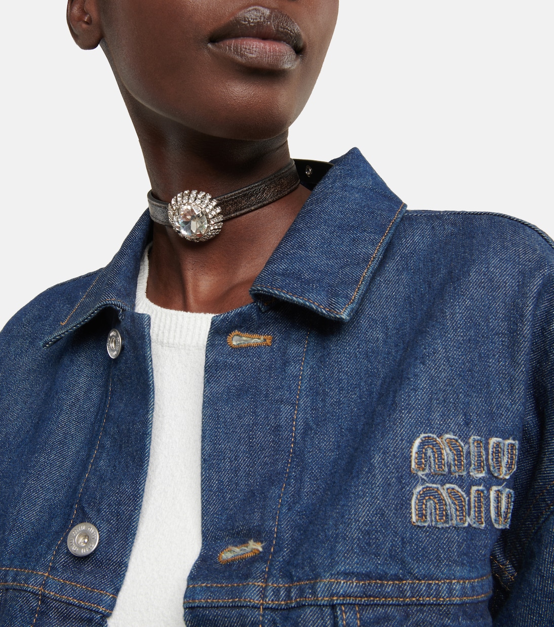 Choker in pelle con cristalli | Miu Miu