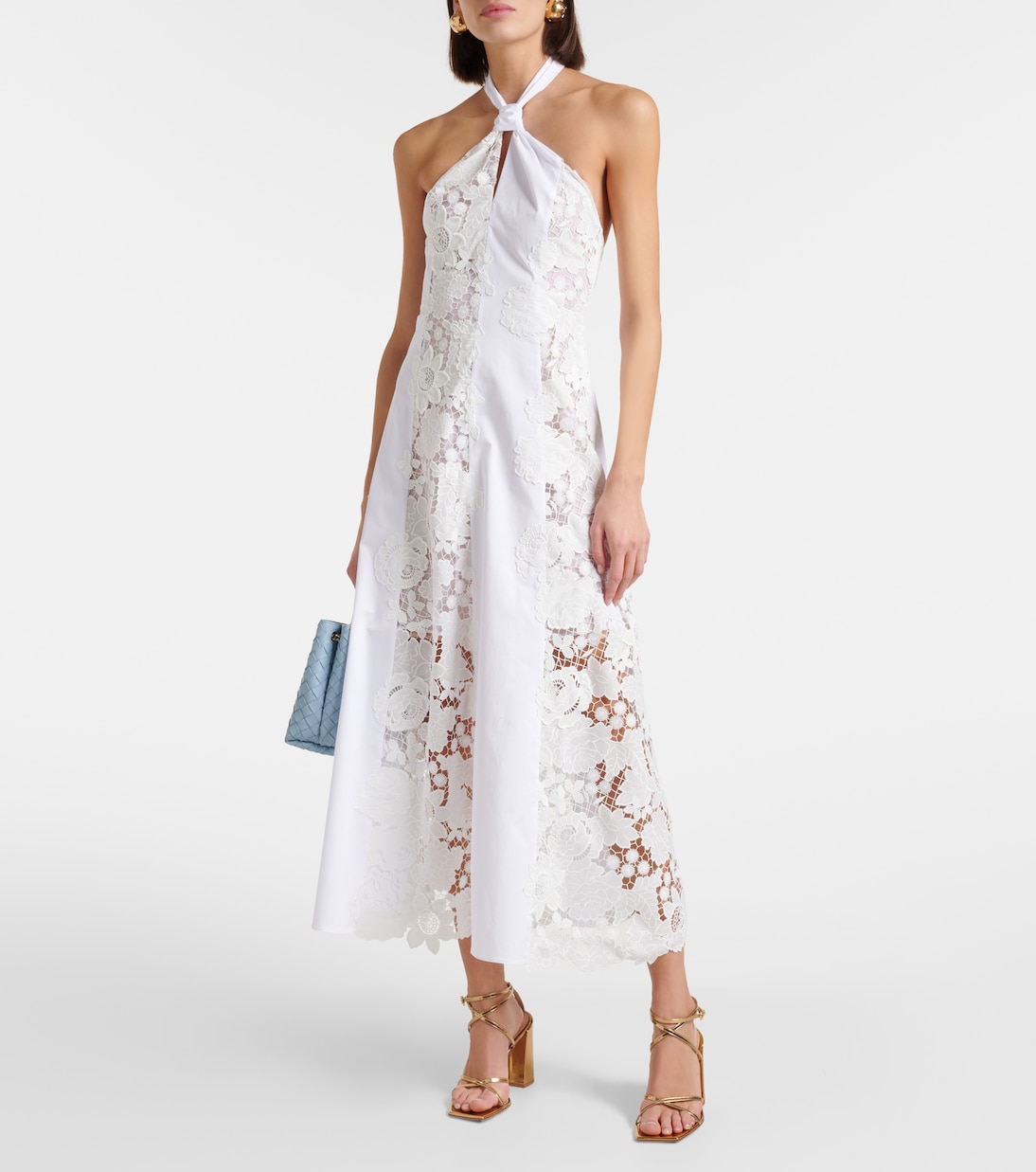 Abito midi in cotone con pizzo | Oscar de la Renta