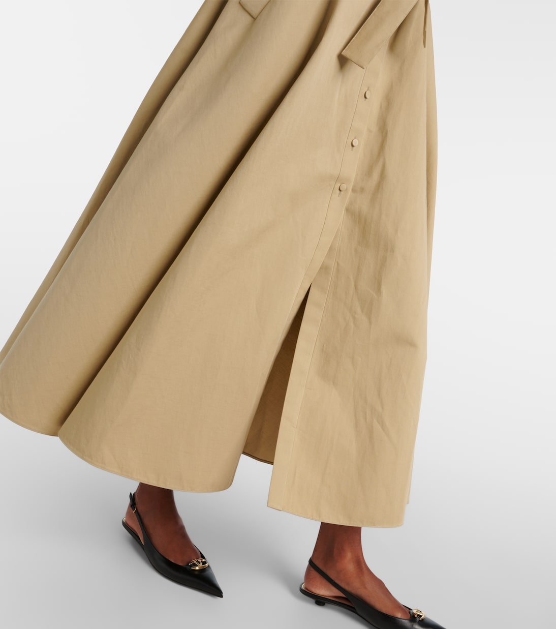Vestido camisero de algodón y lino con VGold | Valentino