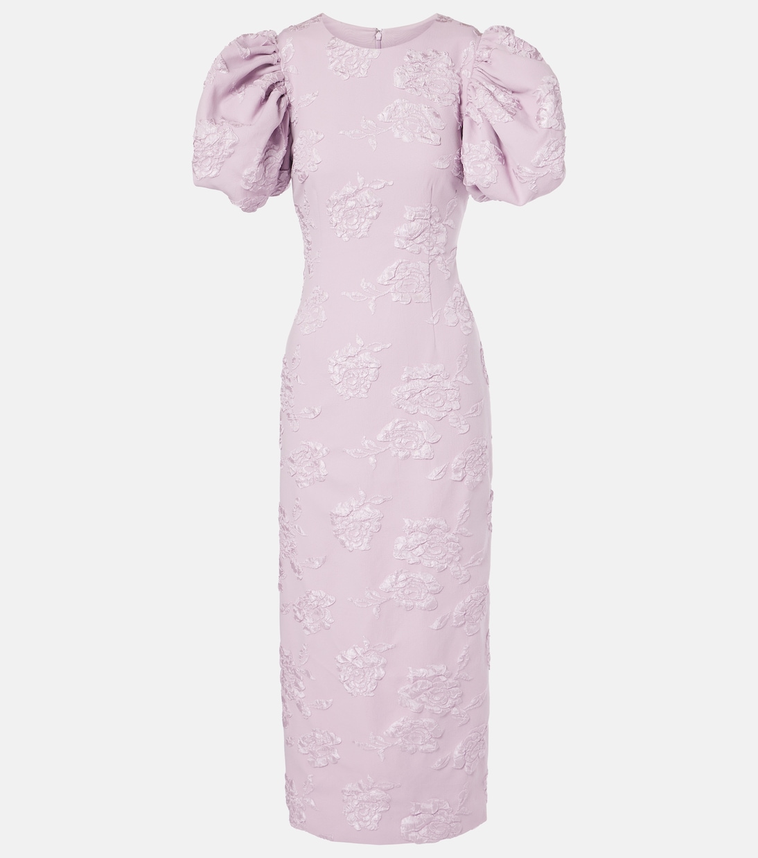 Floral puff-sleeve jacquard midi dress | Rotate