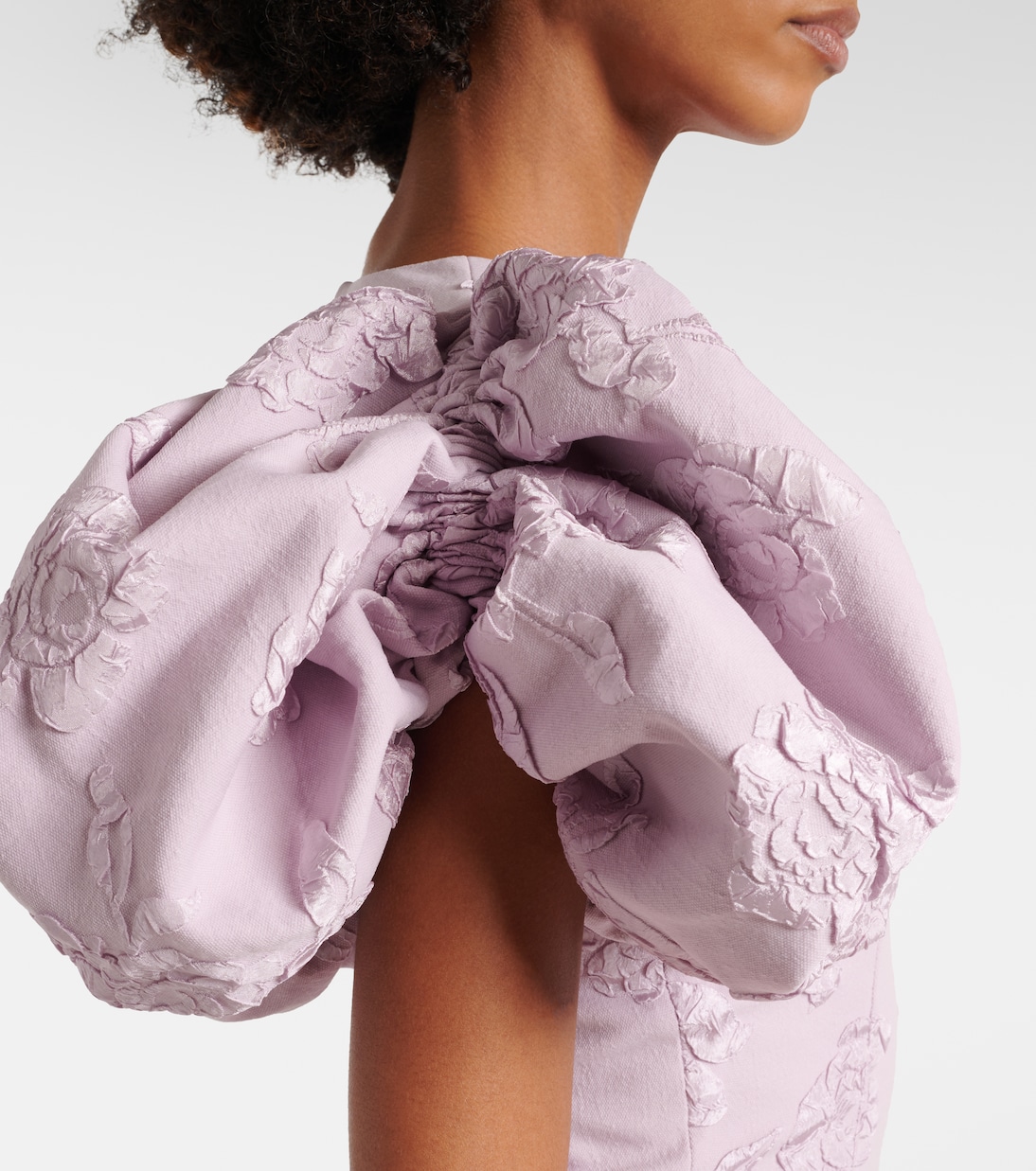 Floral puff-sleeve jacquard midi dress | Rotate