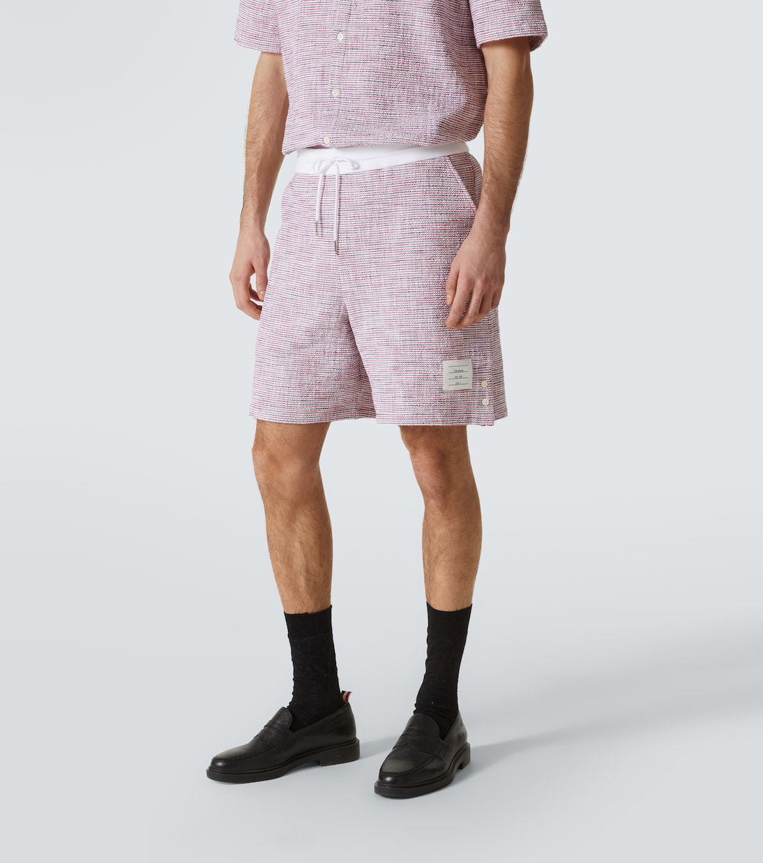 Shorts in tweed di misto cotone a righe | Thom Browne