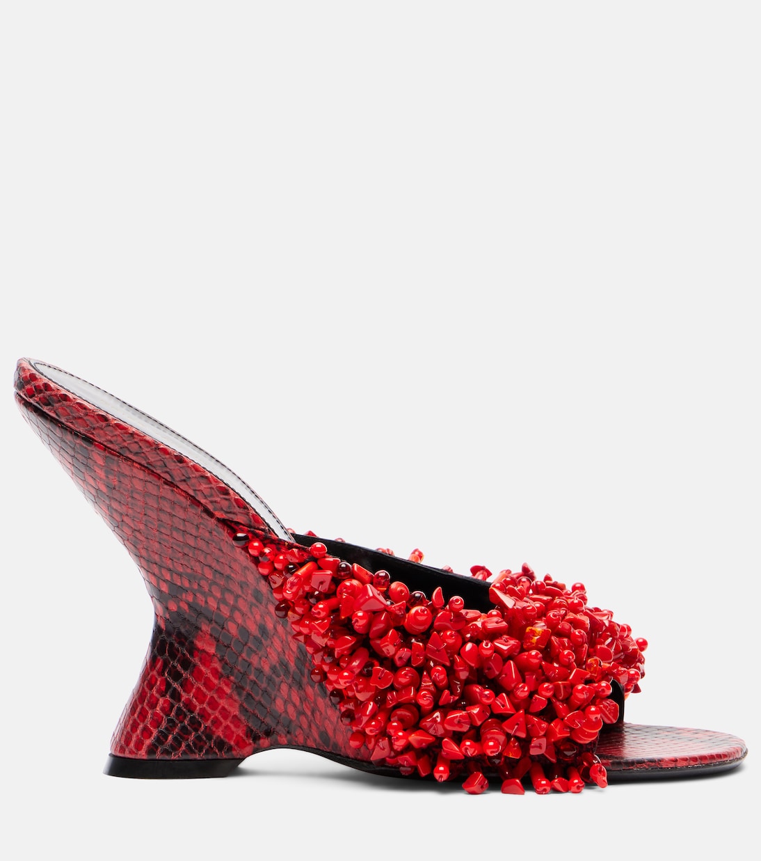 Beaded snake-print leather wedge mules | Dries Van Noten