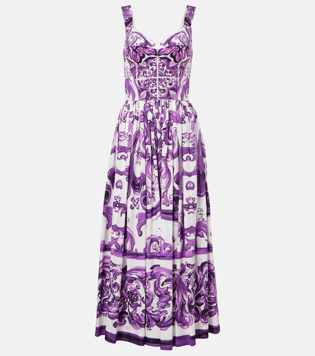 Abito lungo a corsetto Majolica in cotone | Dolce&Gabbana