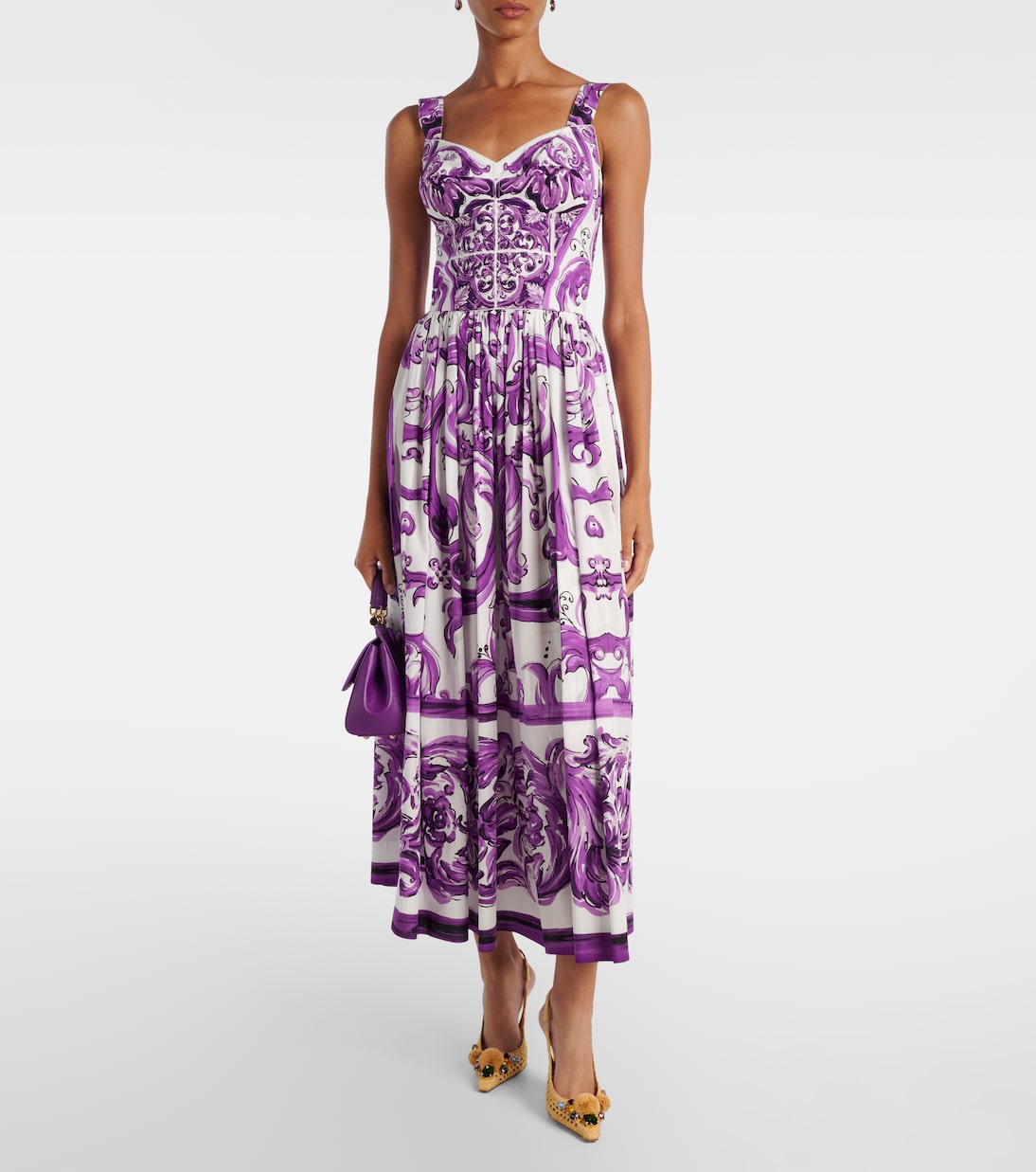 Abito lungo a corsetto Majolica in cotone | Dolce&Gabbana