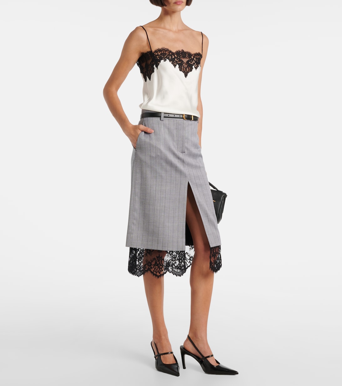 Pinestripe wool midi skirt | Stella McCartney