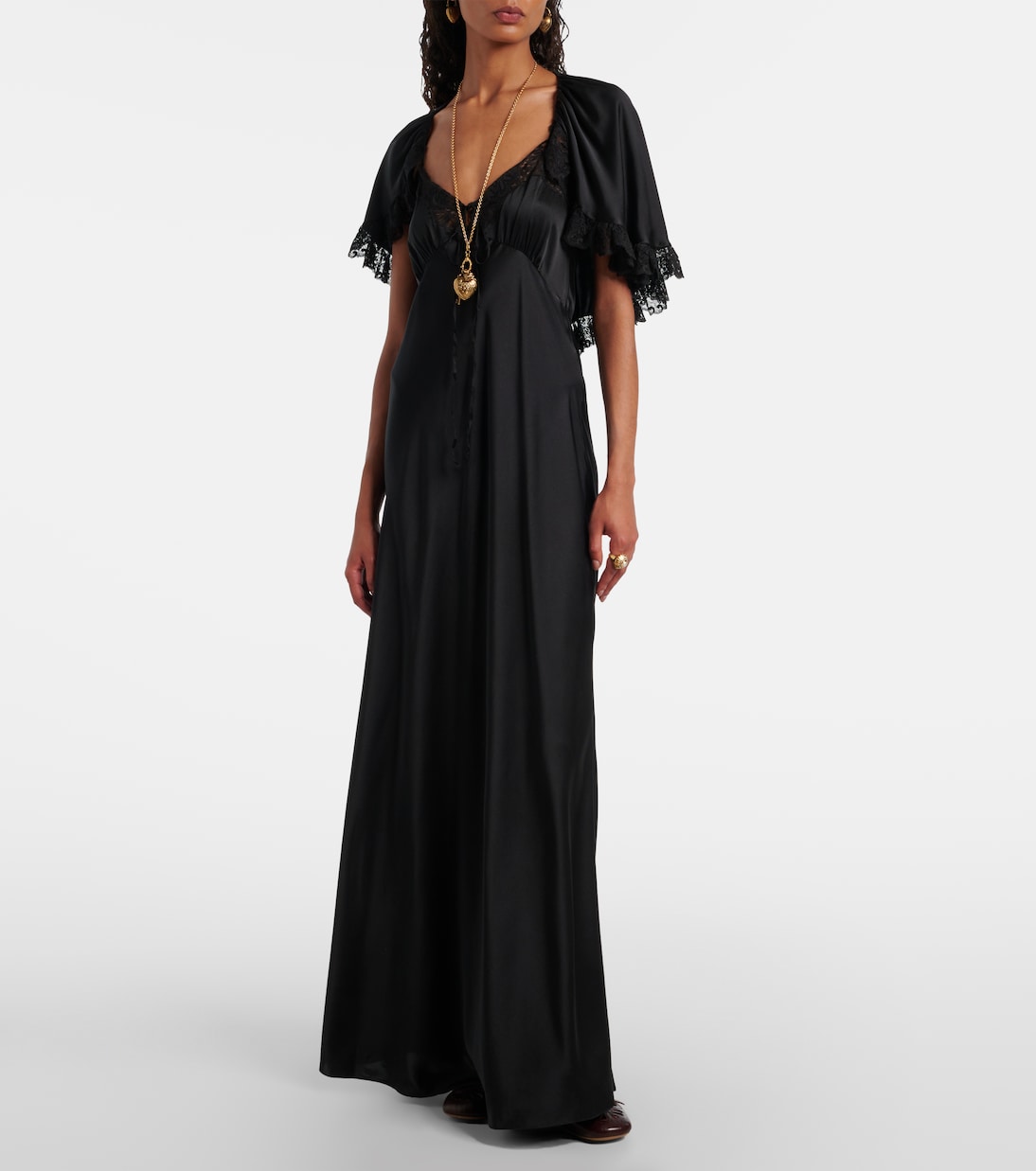 Caped lace-trimmed silk maxi dress | Chloé