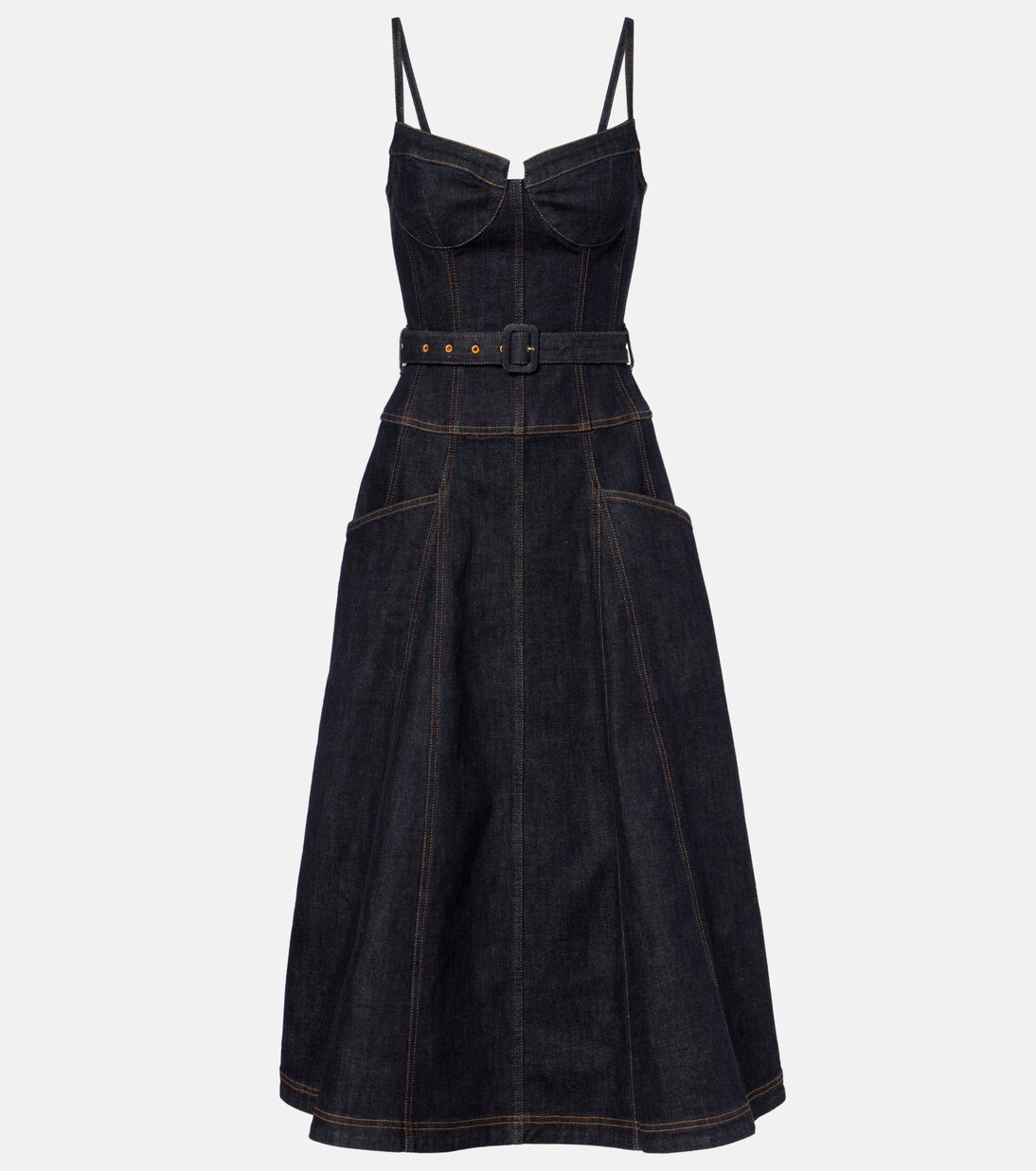 Belted denim bustier dress | Self-Portrait