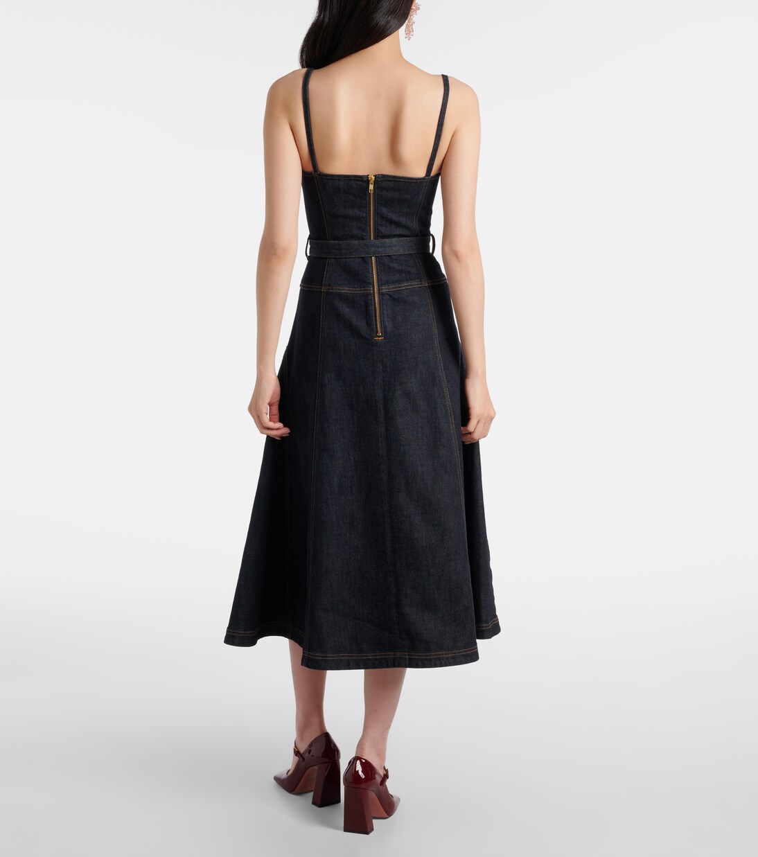 Belted denim bustier dress | Self-Portrait
