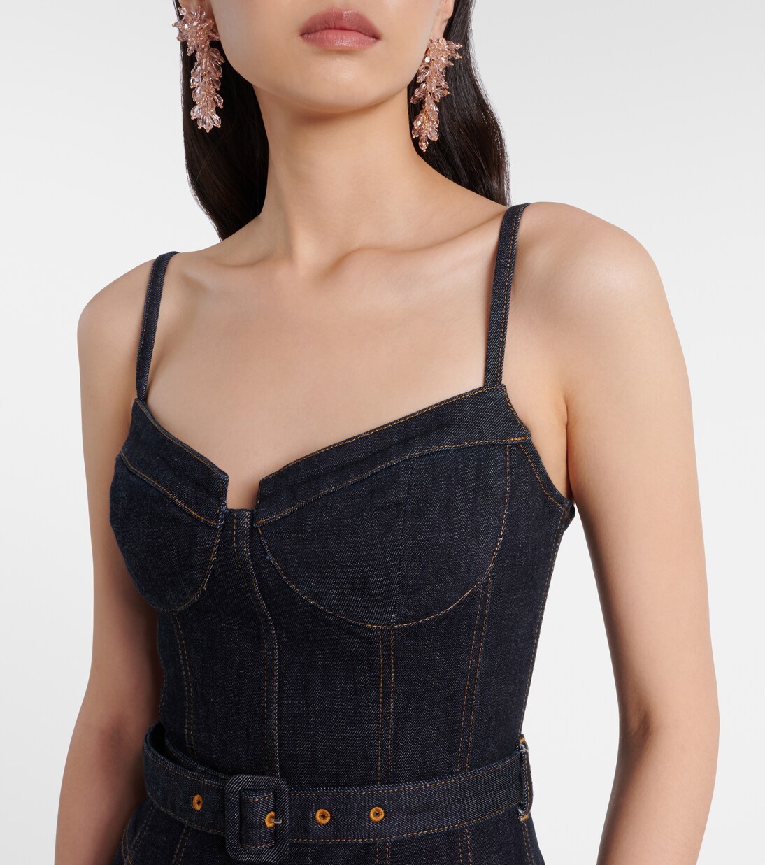 Belted denim bustier dress | Self-Portrait