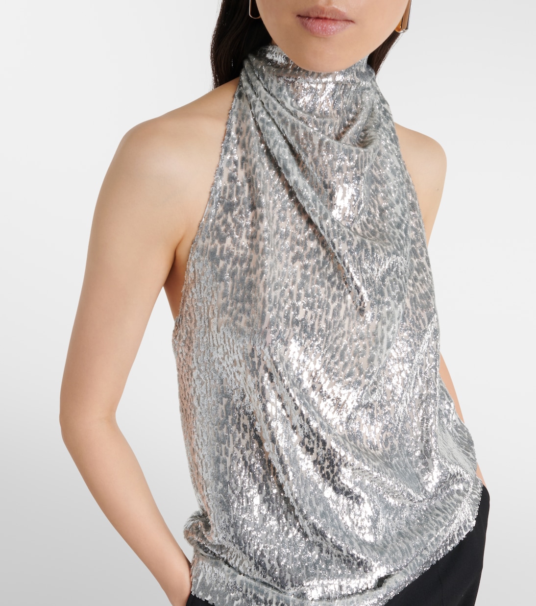 Halterneck lamé velvet top | Stella McCartney