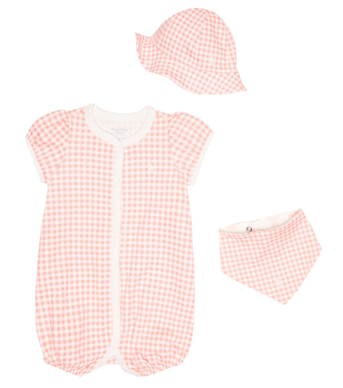 Baby gingham cotton playsuit, bib, and hat set | Polo Ralph Lauren Kids