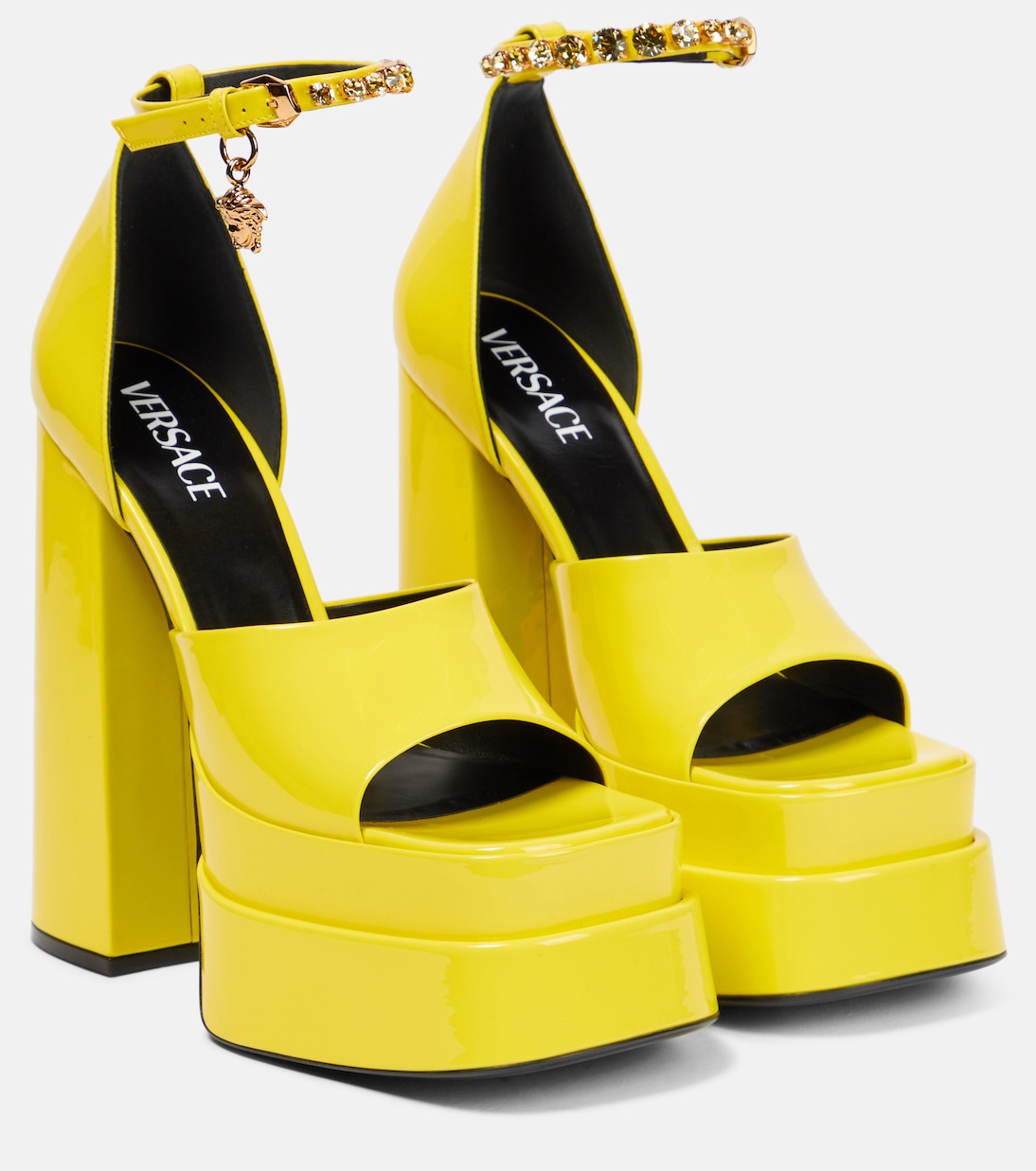 Medusa Aevitas patent leather platform sandals in yellow Versace Mytheresa