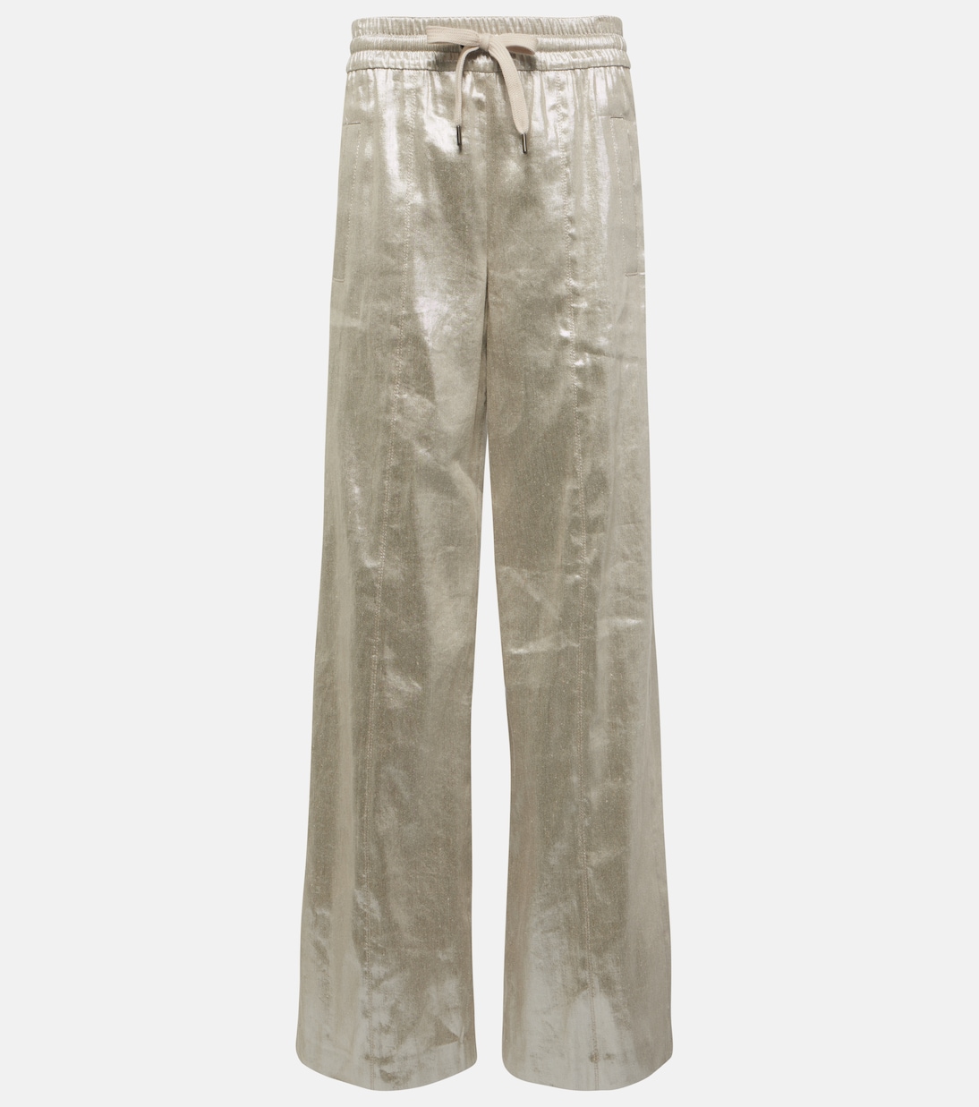 Pantalon ample en lamé et lin mélangé | Brunello Cucinelli