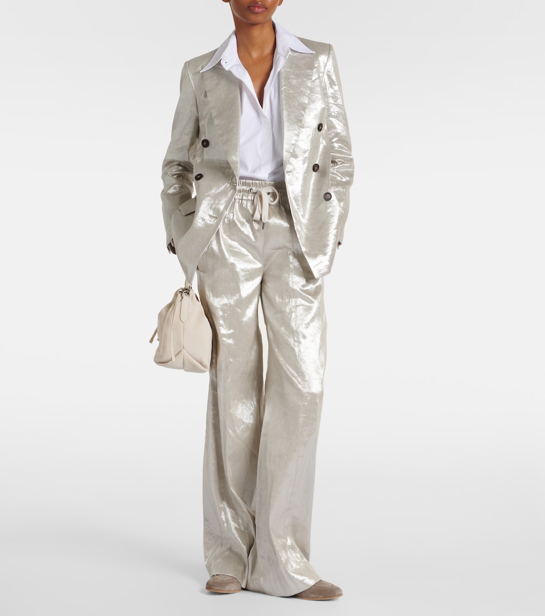 Pantalon ample en lamé et lin mélangé | Brunello Cucinelli