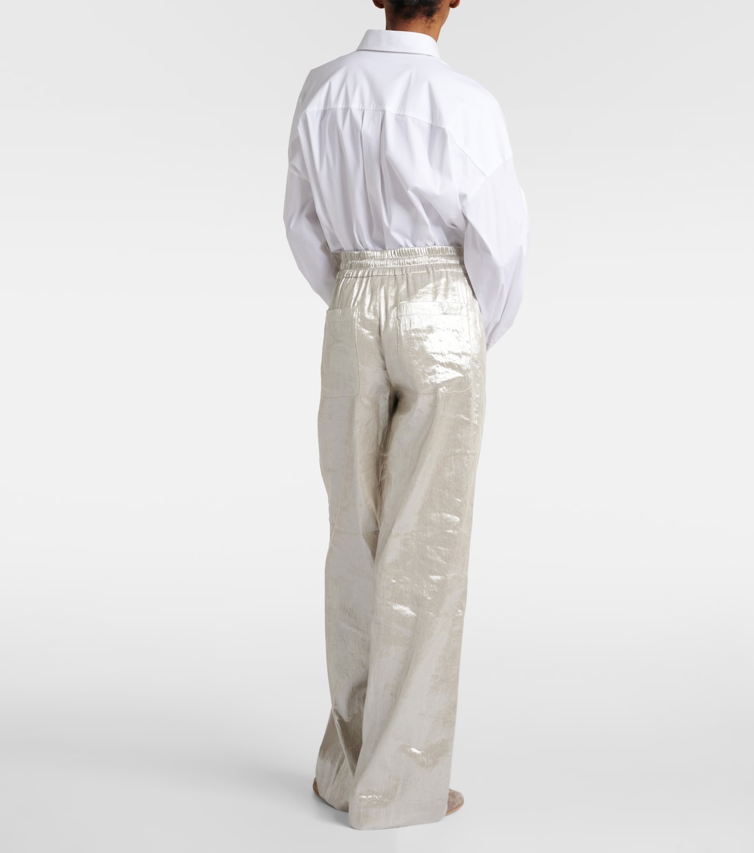Pantalon ample en lamé et lin mélangé | Brunello Cucinelli