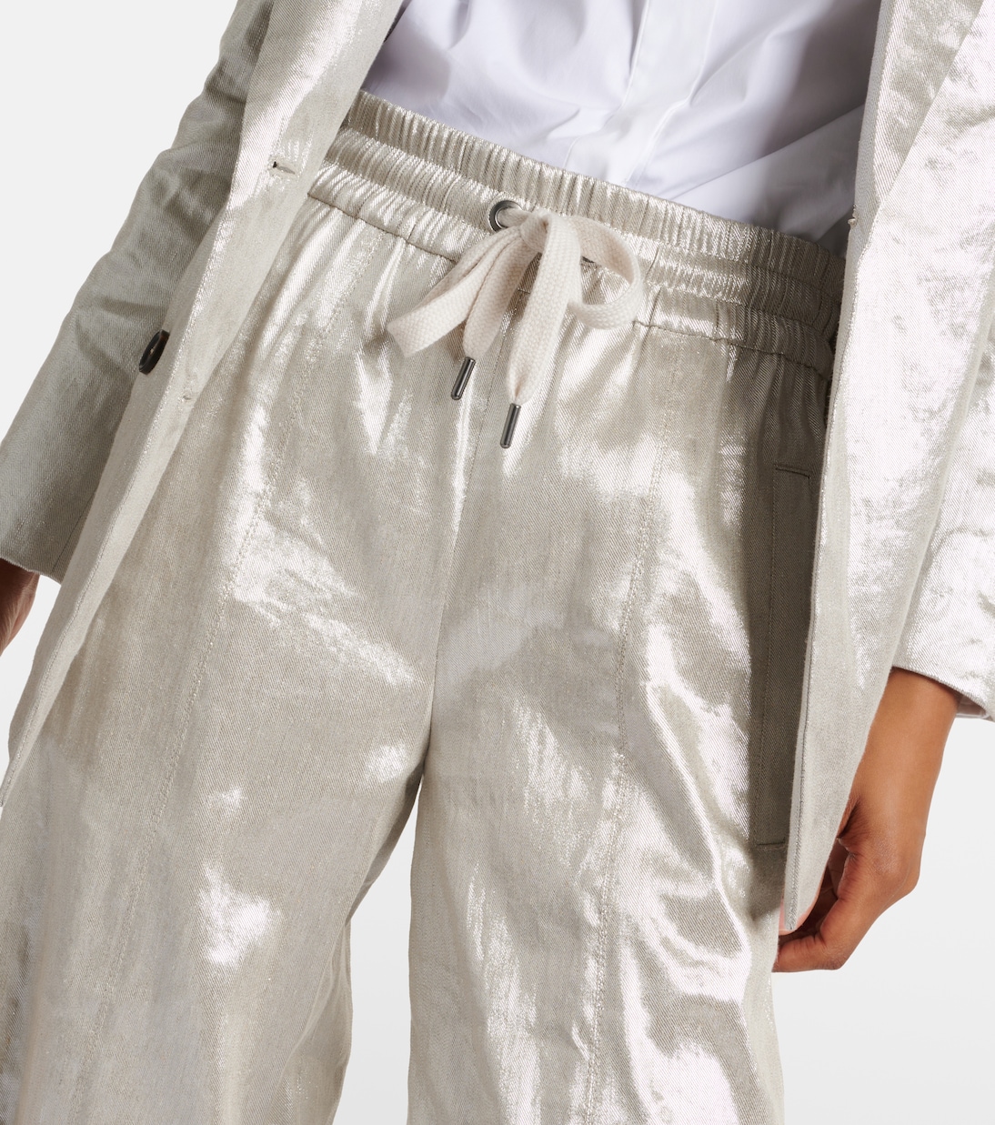 Pantalon ample en lamé et lin mélangé | Brunello Cucinelli