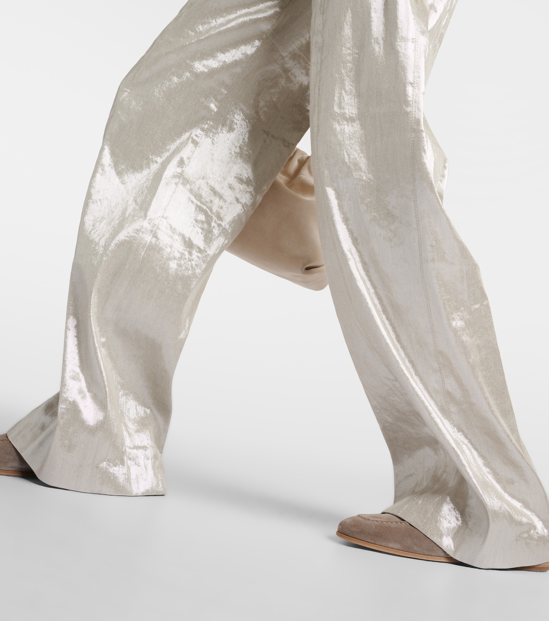Pantalon ample en lamé et lin mélangé | Brunello Cucinelli