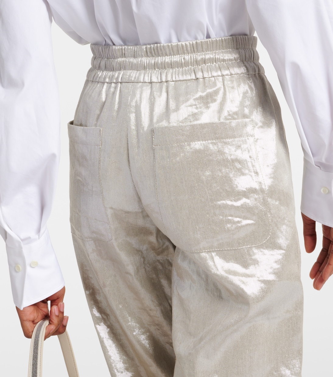 Pantalon ample en lamé et lin mélangé | Brunello Cucinelli