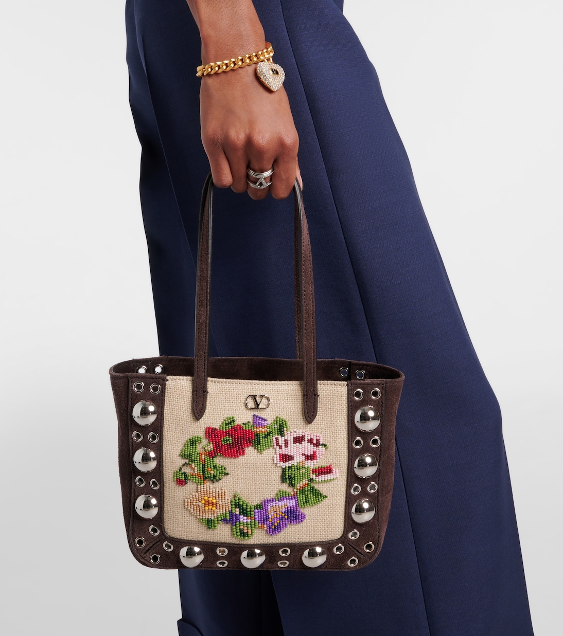 Nellcôte Mini embellished suede tote bag | Valentino Garavani