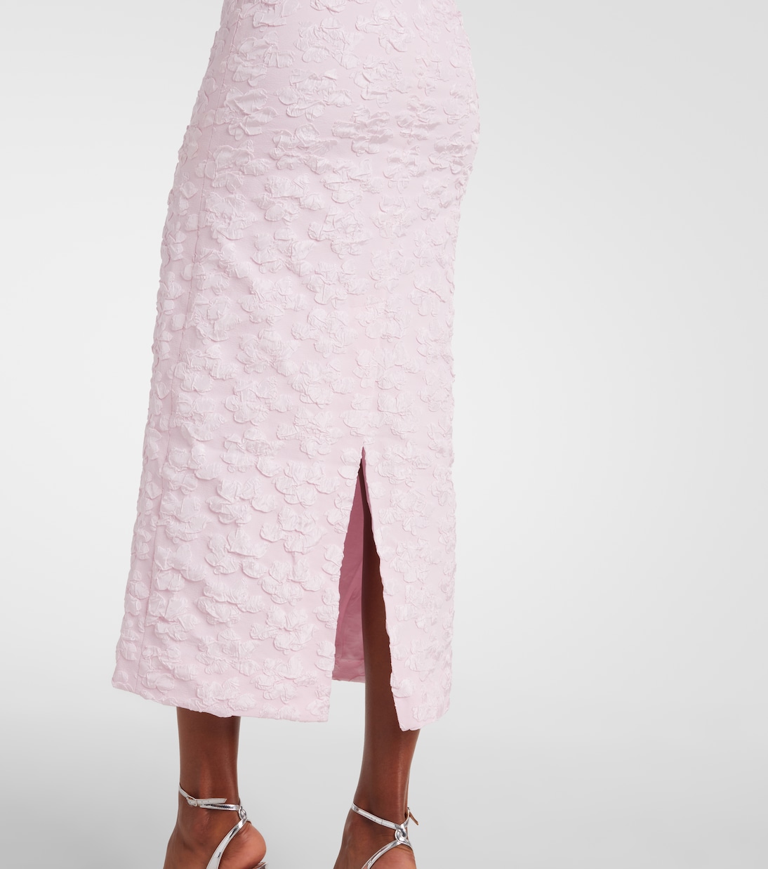 Vestido midi en jacquard con mangas abullonadas | Rotate