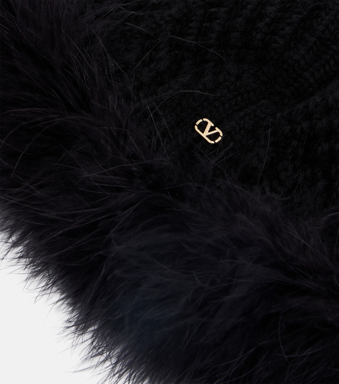 VLogo feather-trimmed virgin wool beanie | Valentino